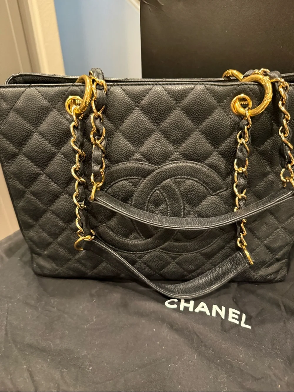 Authentic Chanel GST Grand Shopping Tote Black Caviar Gold Hardware +Entrupy EUC - Picture 4 of 16